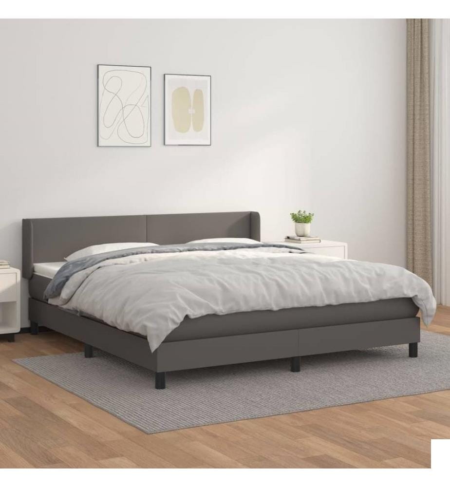 Lit à sommier tapissier avec matelas Gris 160x200 cm Similicuir