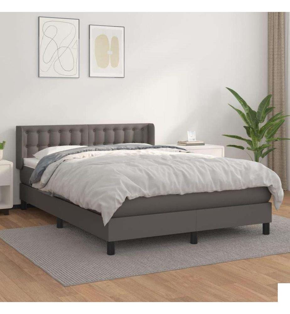 Lit à sommier tapissier avec matelas Gris 140x200 cm Similicuir