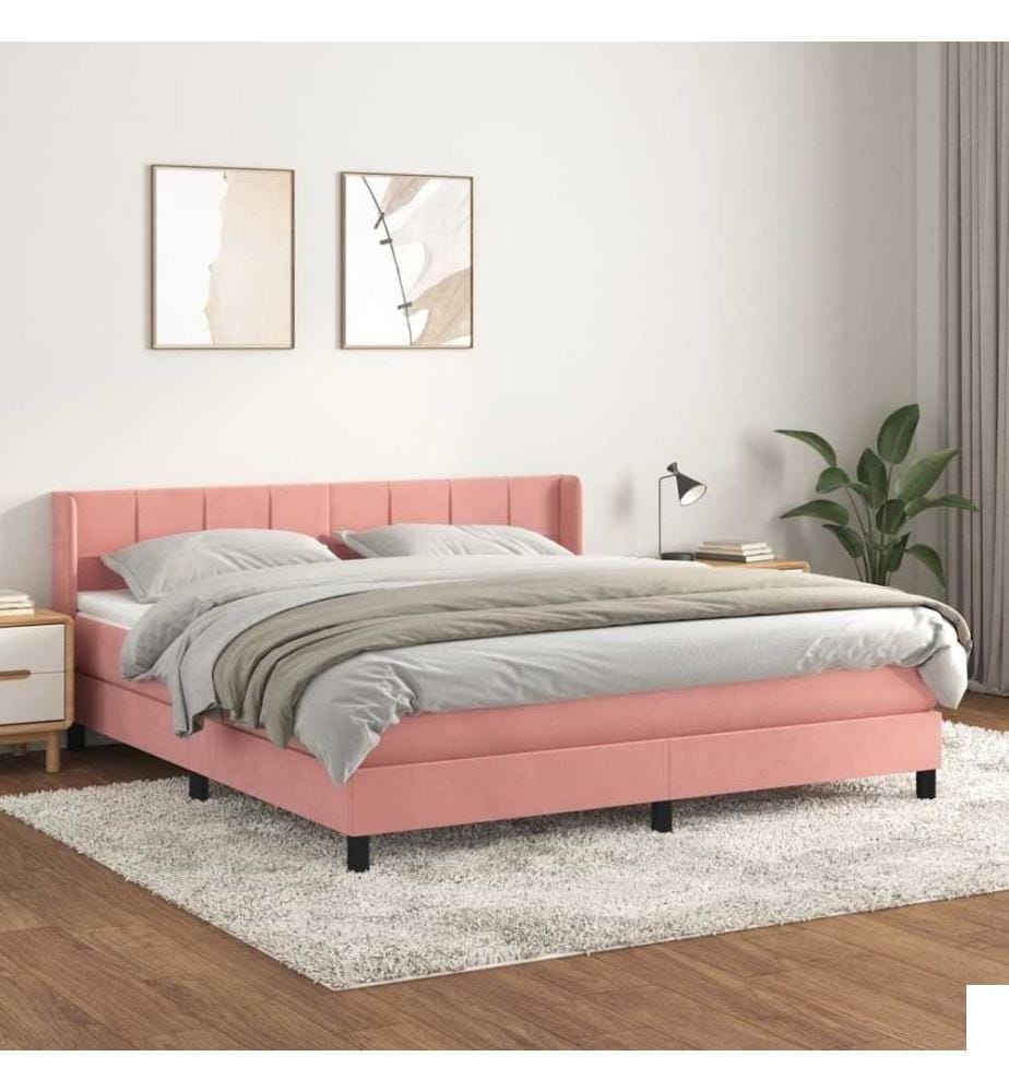 Lit à sommier tapissier avec matelas Rose 160x200 cm Velours