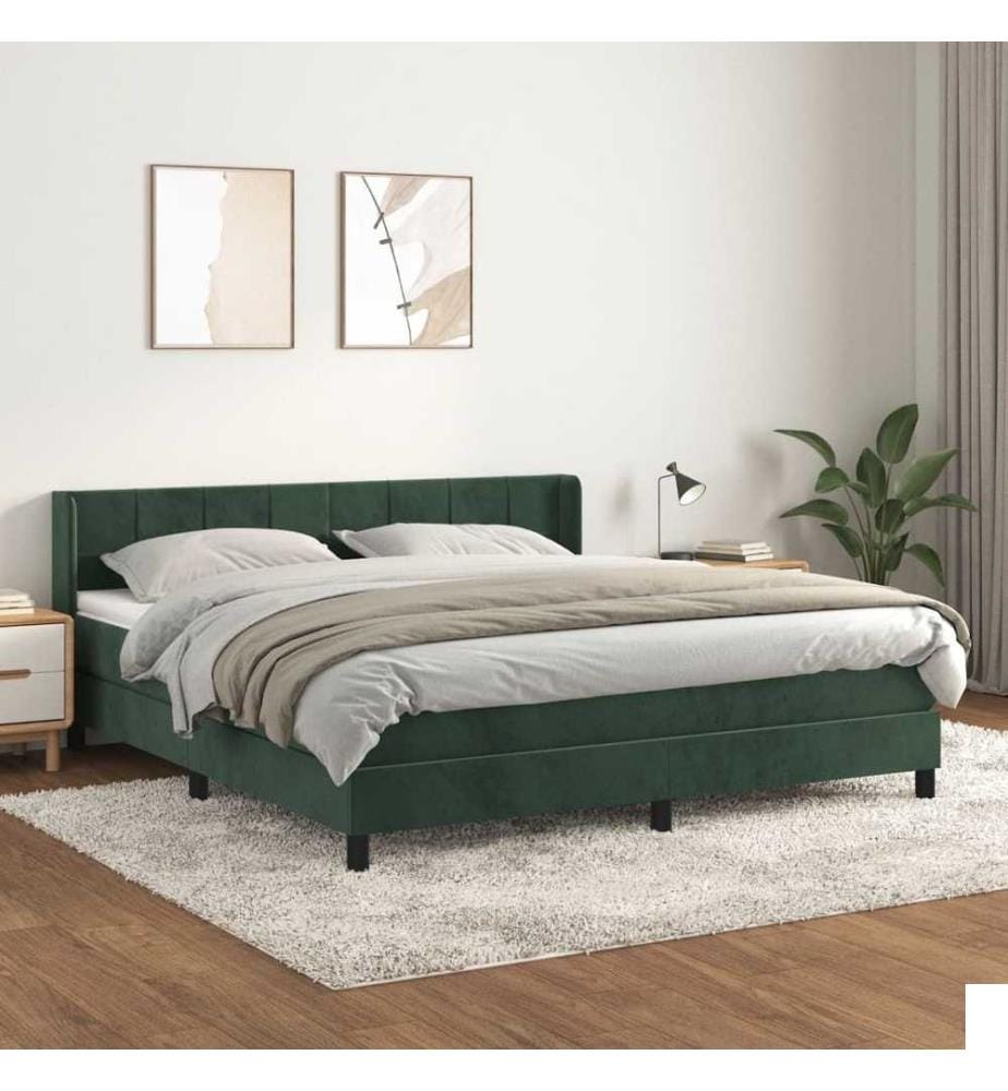 Lit à sommier tapissier et matelas Vert foncé 180x200cm Velours