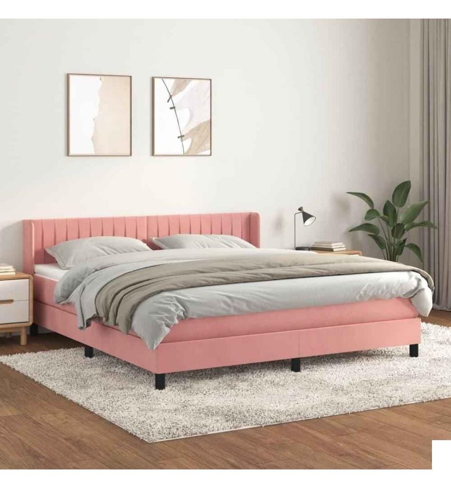 Lit à sommier tapissier avec matelas Rose 160x200 cm Velours