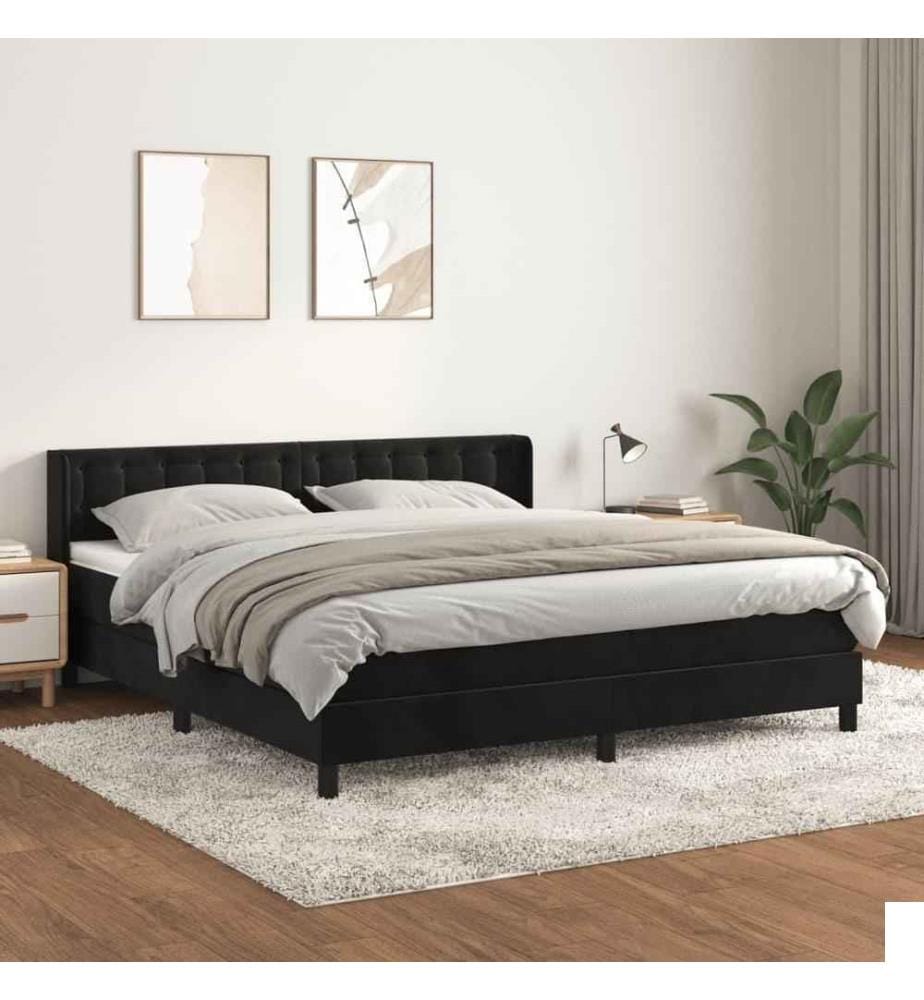 Lit à sommier tapissier et matelas Noir 160x200 cm Velours