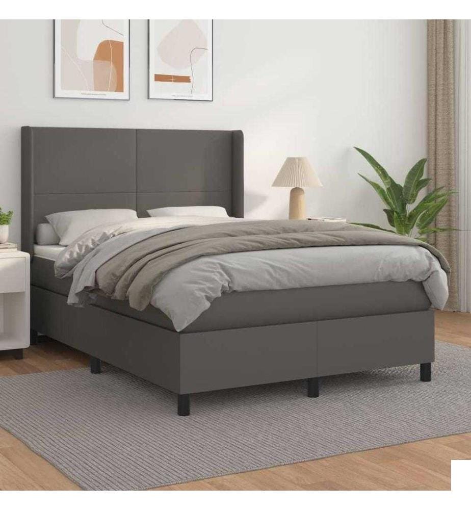 Lit à sommier tapissier avec matelas Gris 140x200 cm Similicuir