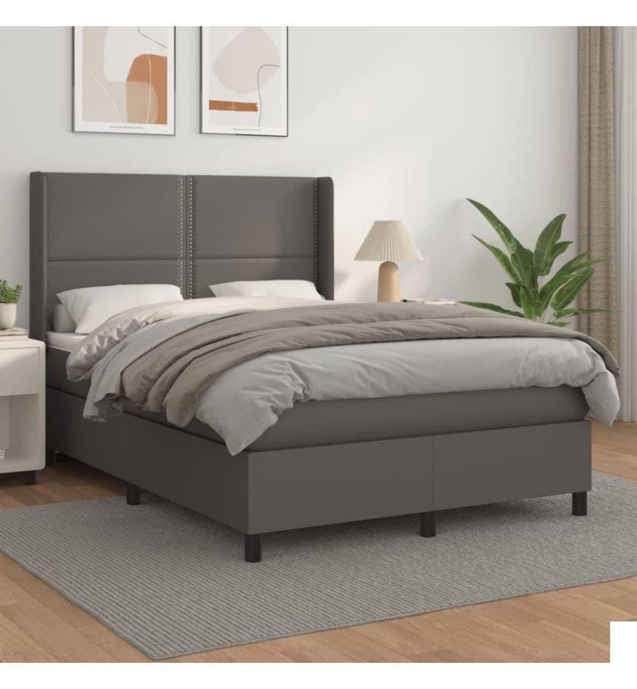 Lit à sommier tapissier avec matelas Gris 140x200 cm Similicuir