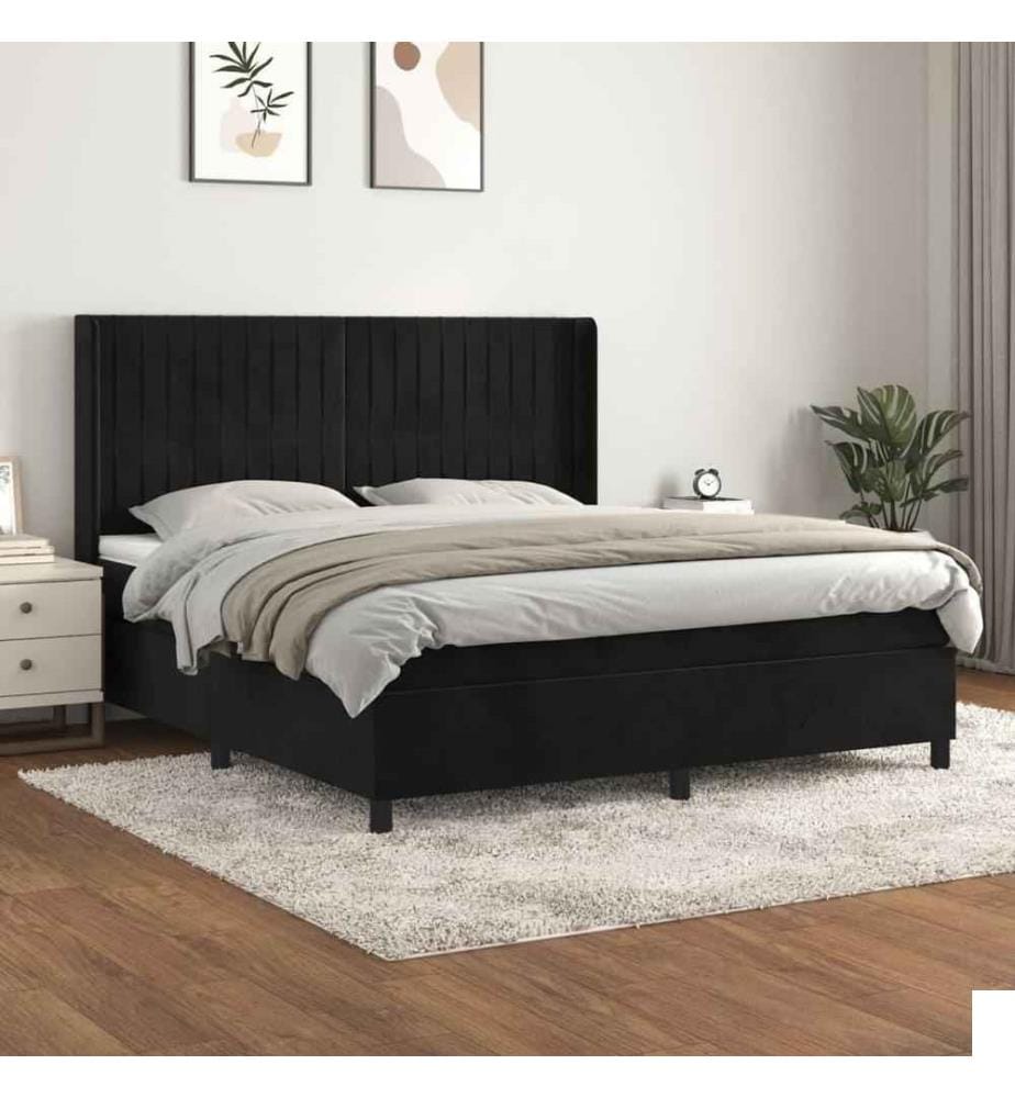 Lit à sommier tapissier et matelas Noir 160x200 cm Velours