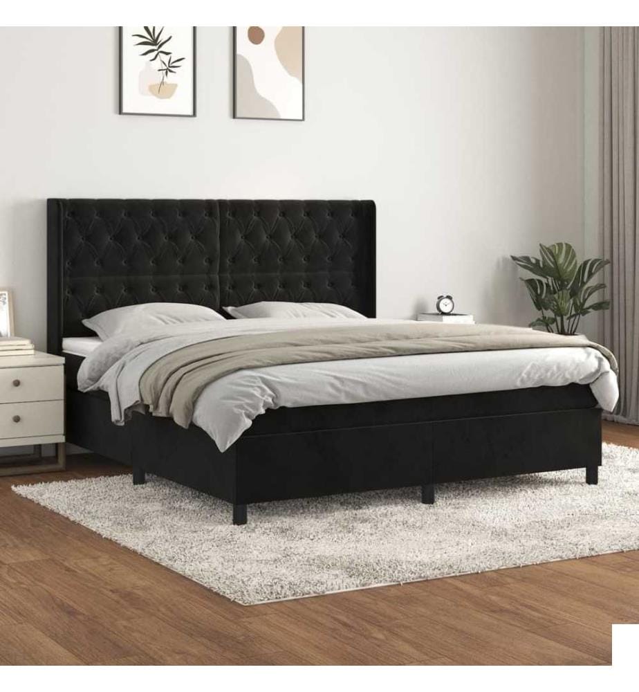 Lit à sommier tapissier et matelas Noir 160x200 cm Velours