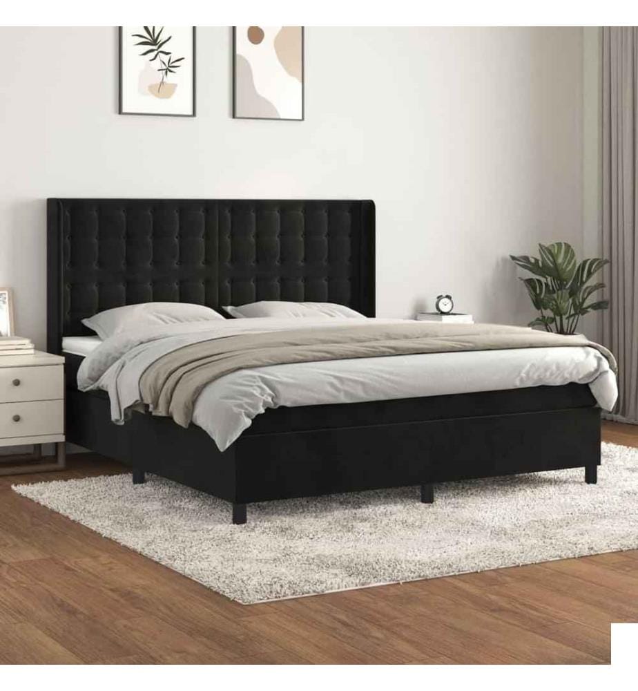 Lit à sommier tapissier et matelas Noir 160x200 cm Velours