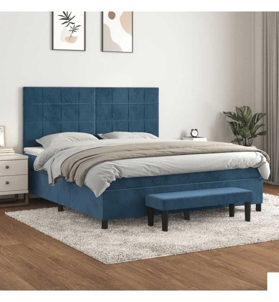 Lit à sommier tapissier et matelas Bleu foncé 160x200cm Velours