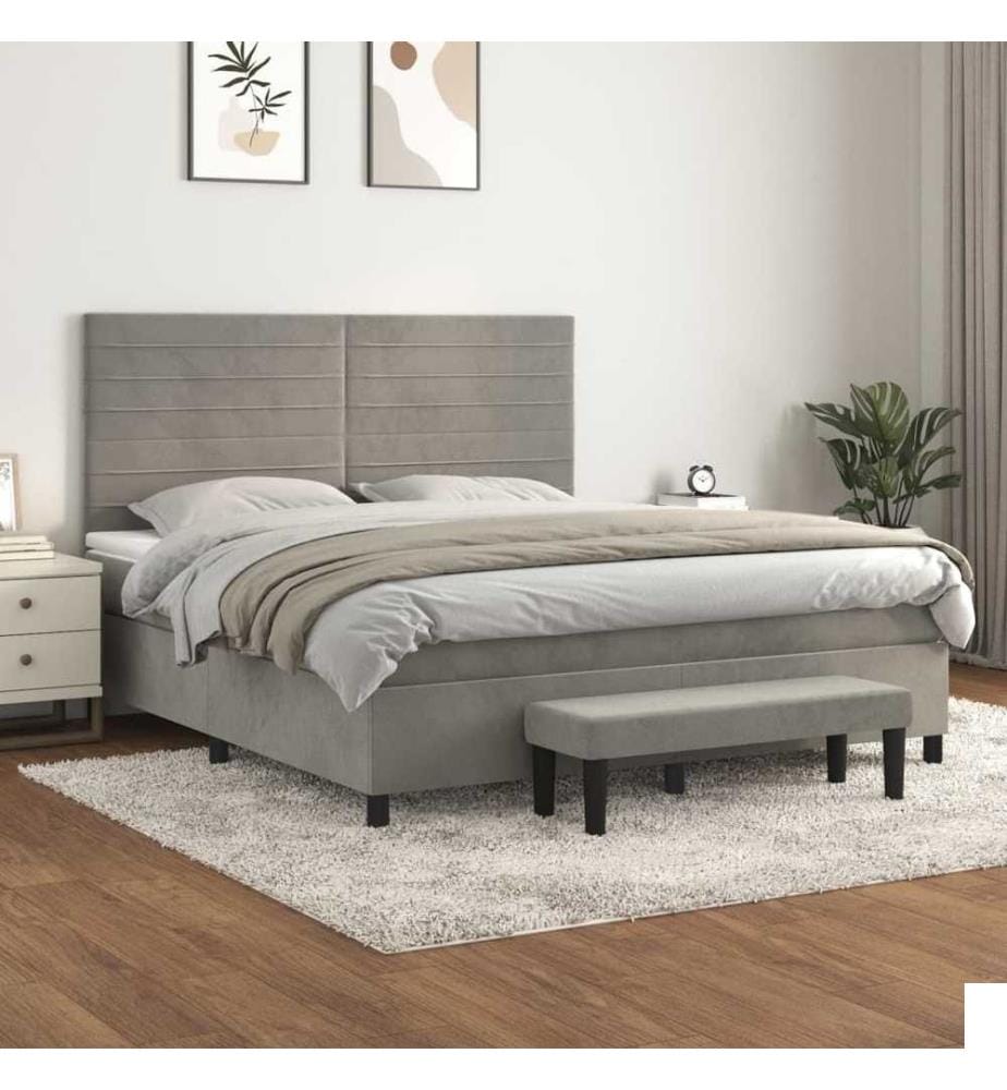 Lit à sommier tapissier et matelas Gris clair 160x200cm Velours