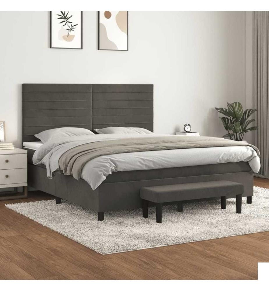 Lit à sommier tapissier et matelas Gris foncé 160x200cm Velours
