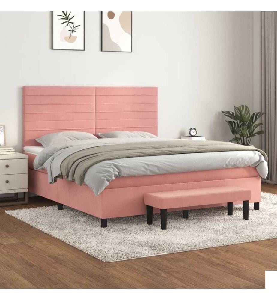 Lit à sommier tapissier avec matelas Rose 160x200 cm Velours