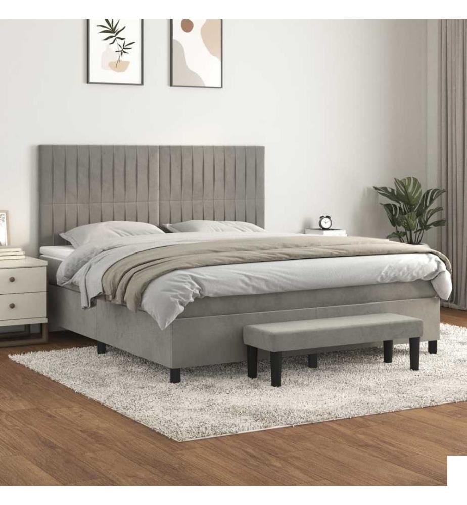 Lit à sommier tapissier et matelas Gris clair 160x200cm Velours