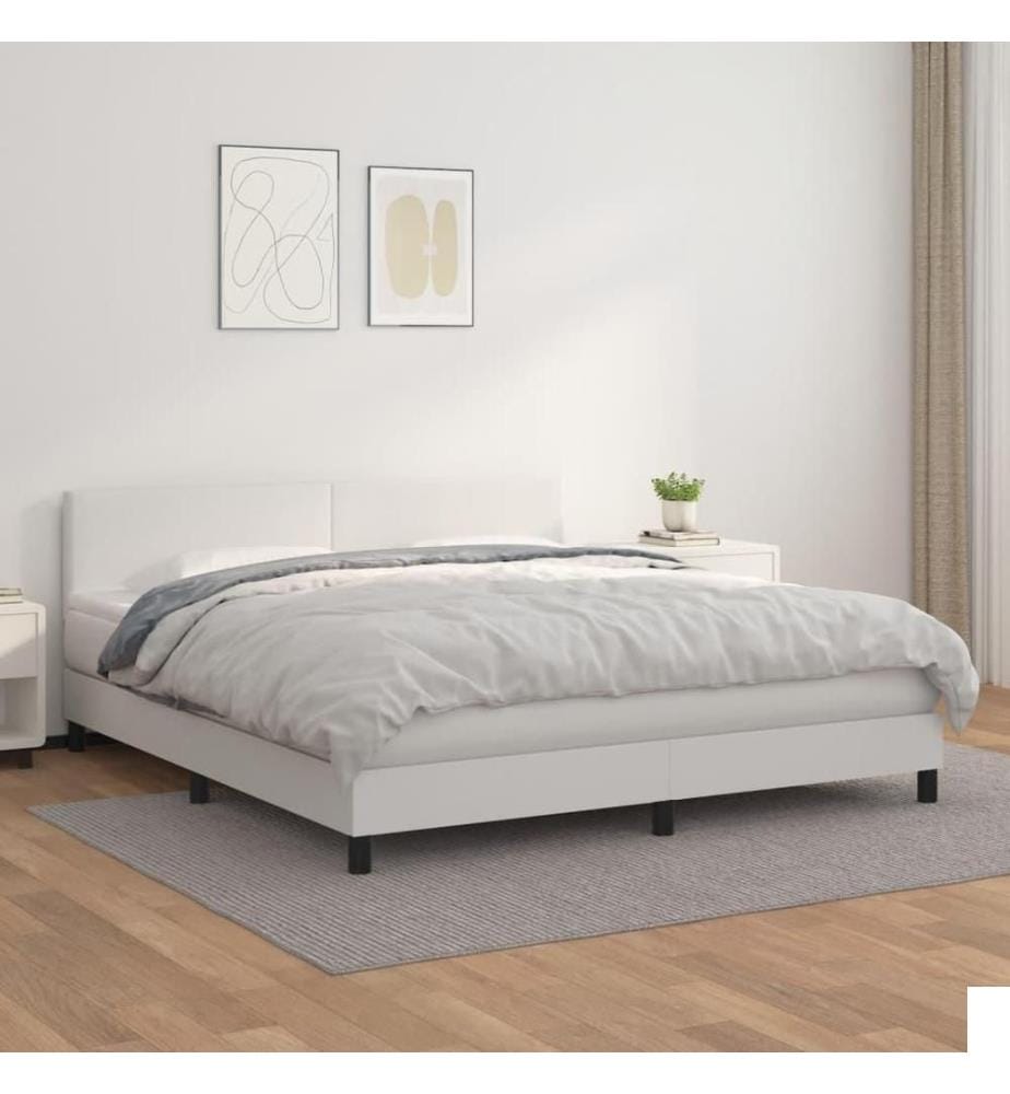 Lit à sommier tapissier avec matelas Blanc 160x200cm Similicuir