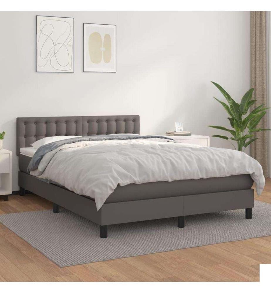 Lit à sommier tapissier avec matelas Gris 140x200 cm Similicuir