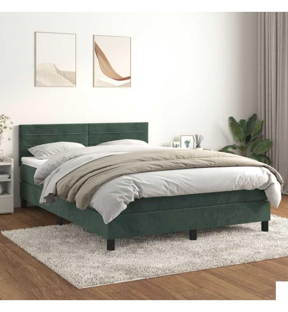 Lit à sommier tapissier et matelas Vert foncé 140x200cm Velours