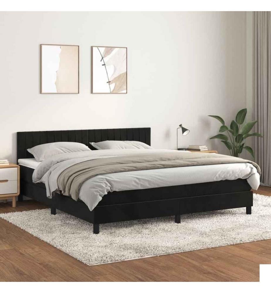 Lit à sommier tapissier et matelas Noir 160x200 cm Velours