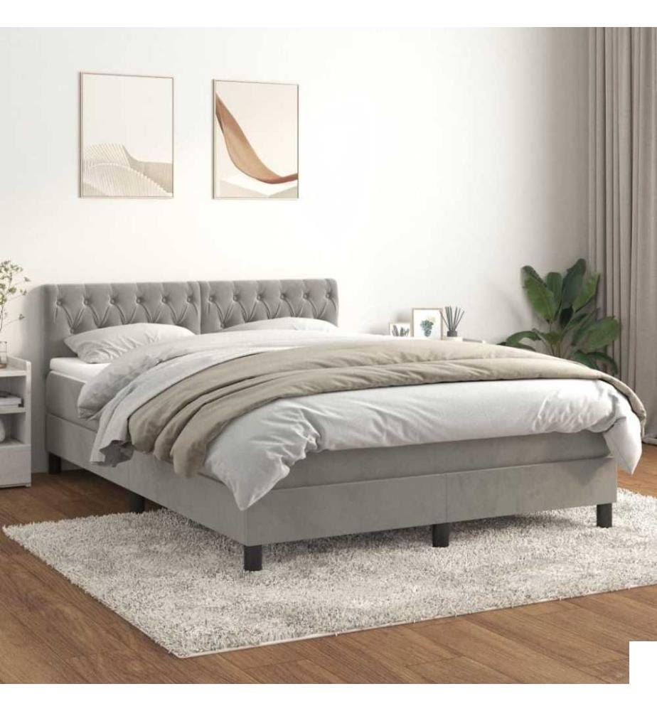 Lit à sommier tapissier et matelas Gris clair 140x200cm Velours