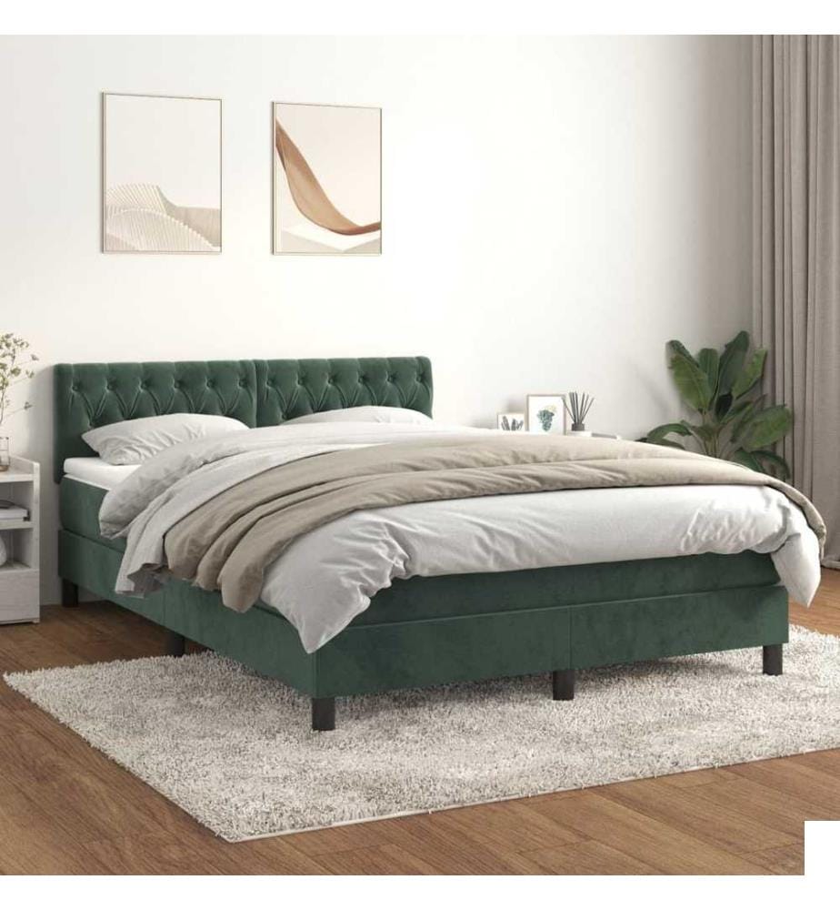 Lit à sommier tapissier et matelas Vert foncé 140x200cm Velours