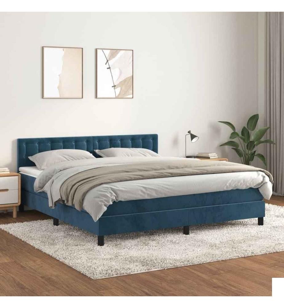 Lit à sommier tapissier et matelas Bleu foncé 160x200cm Velours