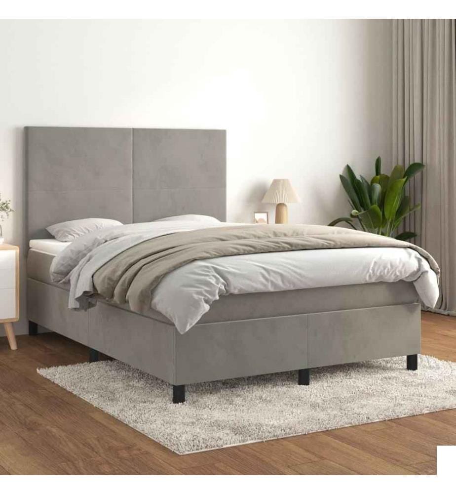 Lit à sommier tapissier et matelas Gris clair 140x200cm Velours