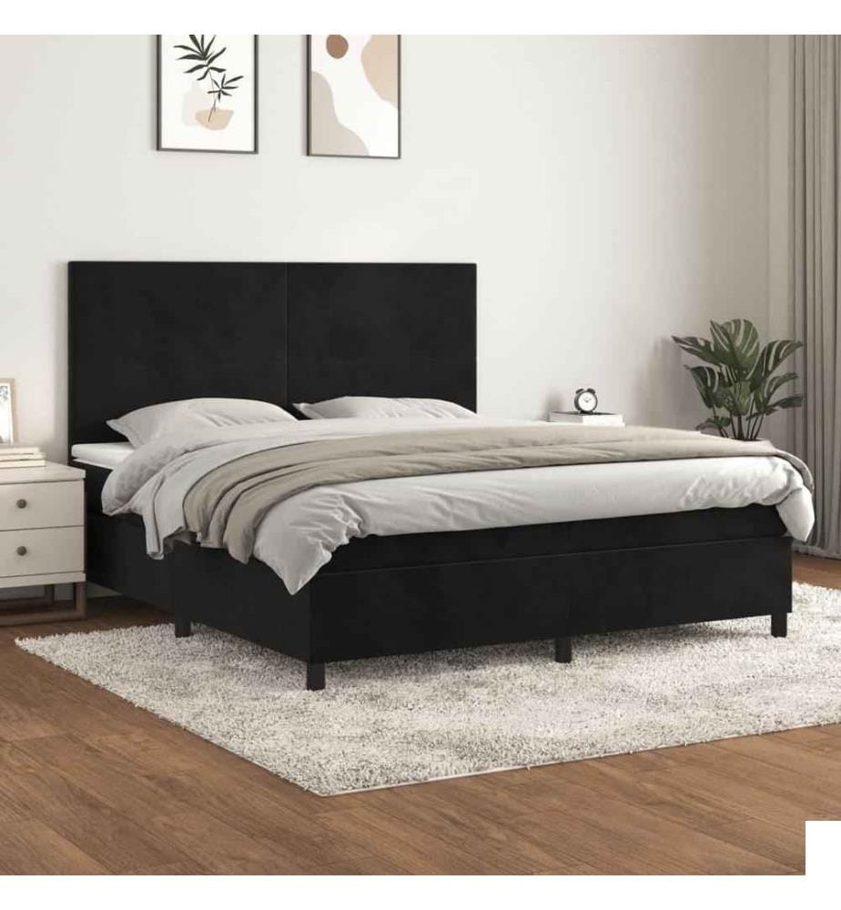 Lit à sommier tapissier et matelas Noir 160x200 cm Velours