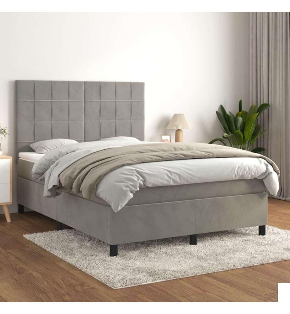 Lit à sommier tapissier et matelas Gris clair 140x200cm Velours