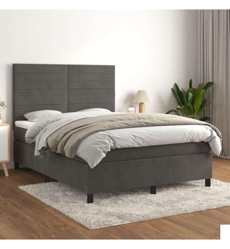 Lit à sommier tapissier et matelas Gris foncé 140x200cm Velours