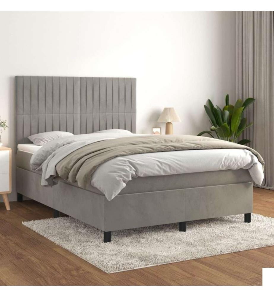 Lit à sommier tapissier et matelas Gris clair 140x200cm Velours