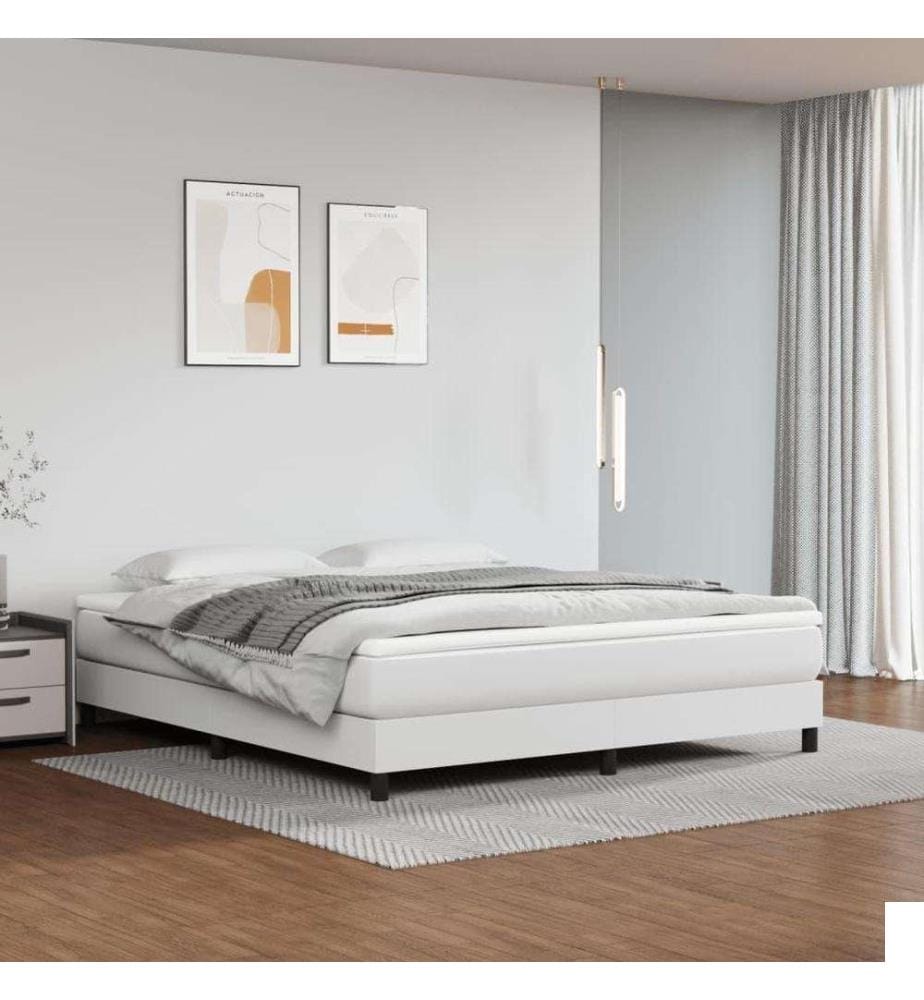 Lit à sommier tapissier avec matelas Blanc 160x200cm Similicuir