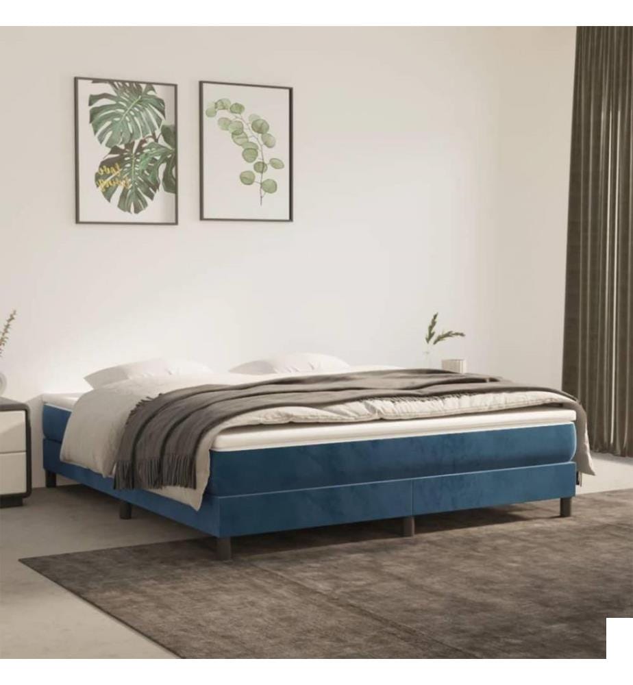 Lit à sommier tapissier et matelas Bleu foncé 160x200cm Velours