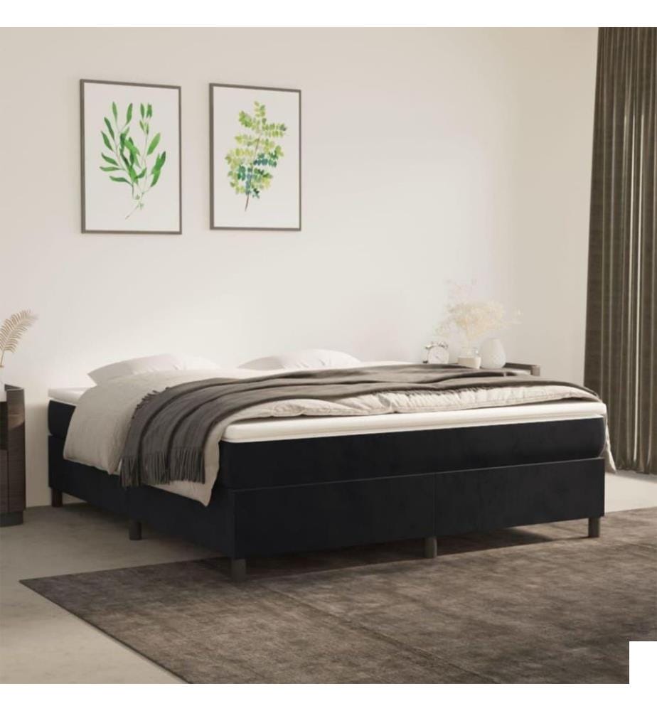 Lit à sommier tapissier et matelas Noir 160x200 cm Velours