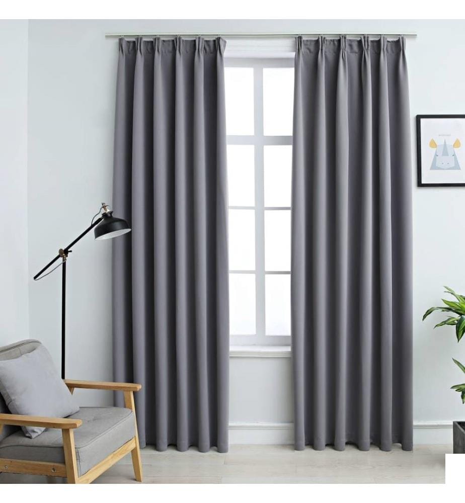 Rideaux occultants avec crochets 2 pcs Gris 140x225 cm