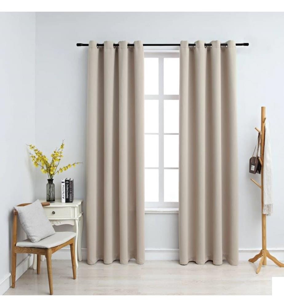 Rideaux occultants avec anneaux en métal 2 pcs Beige 140x225 cm