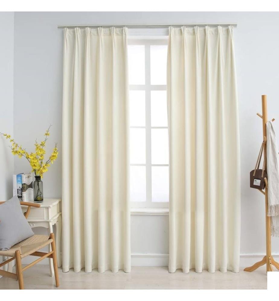 Rideaux occultants avec crochets 2 pcs Velours Crème 140x175 cm
