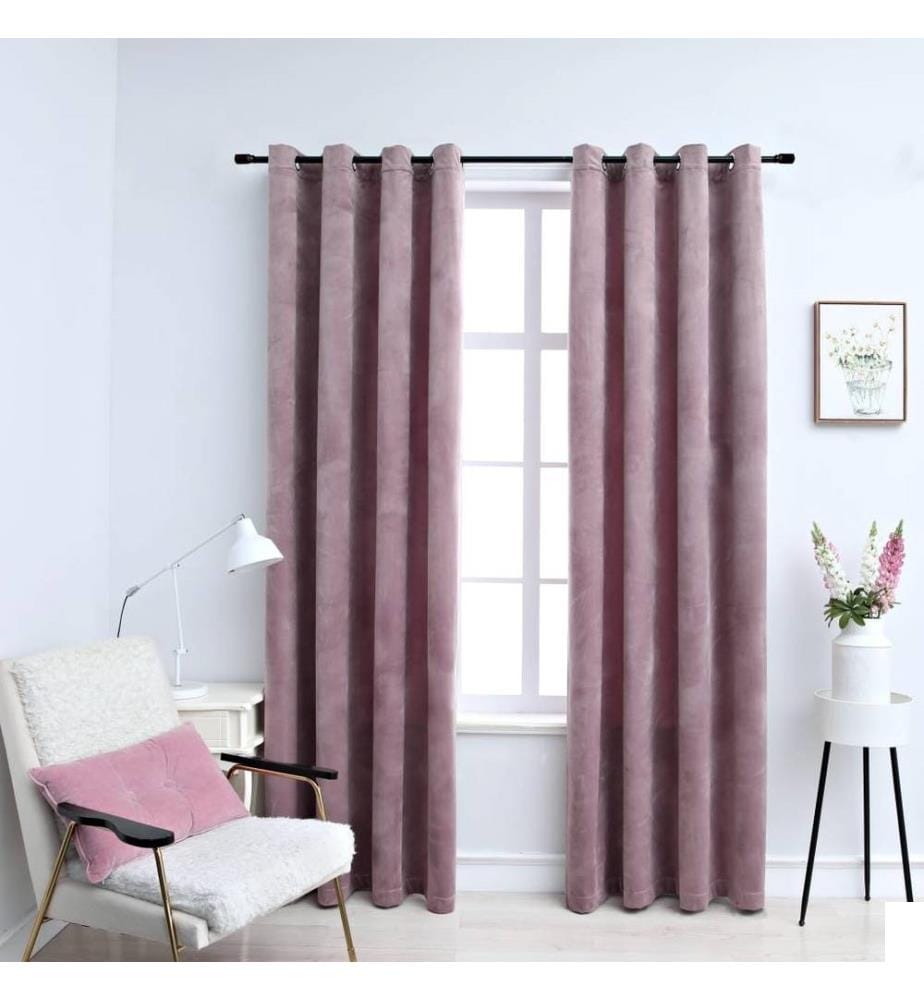 Rideaux occultants avec anneaux 2 pcs Velours Rose 140x225 cm