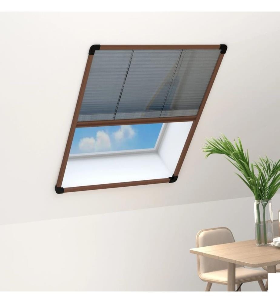 Moustiquaire plissée pour fenêtre Aluminium Marron 80x100 cm