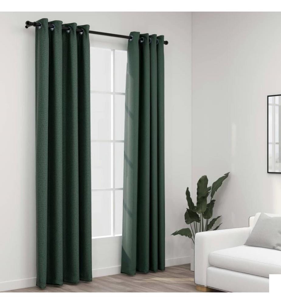 Rideaux occultants Aspect lin avec illets 2 pcs Vert 140x245cm