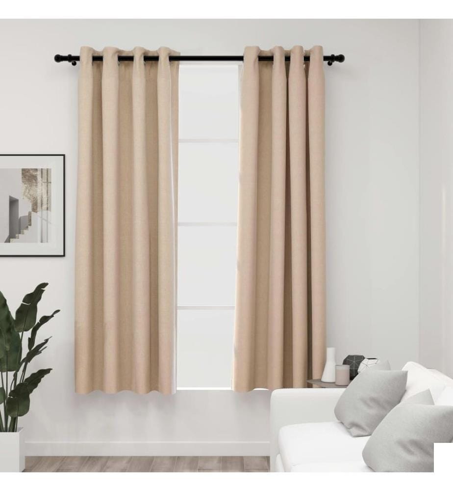 Rideaux occultants Aspect lin avec illets 2pcs Beige 140x175cm