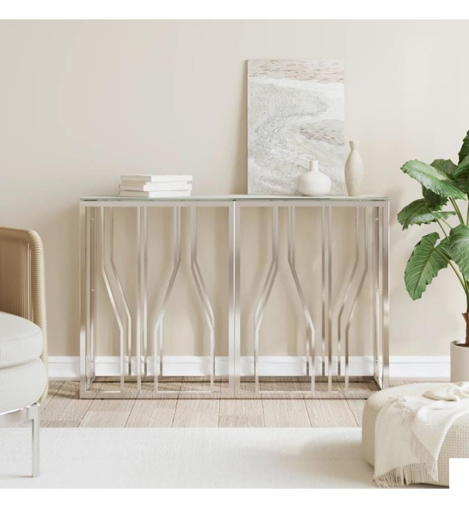 Table console argenté 110x30x70 cm acier inoxydable et verre