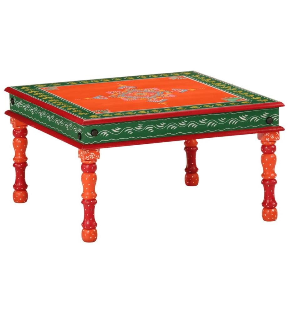 Table basse orange bois de manguier massif peint à la main