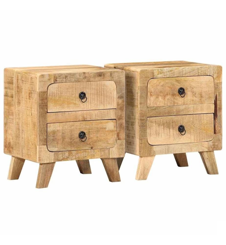 Table de chevet 2 pcs 40x32x46 cm bois massif de manguier brut