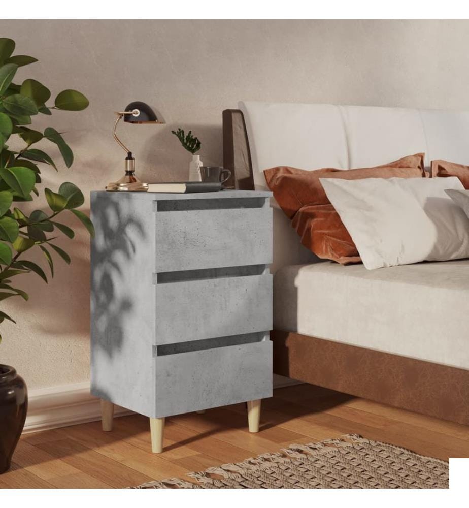 Tables de chevet avec pieds en bois 2 pcs gris béton 40x35x69cm