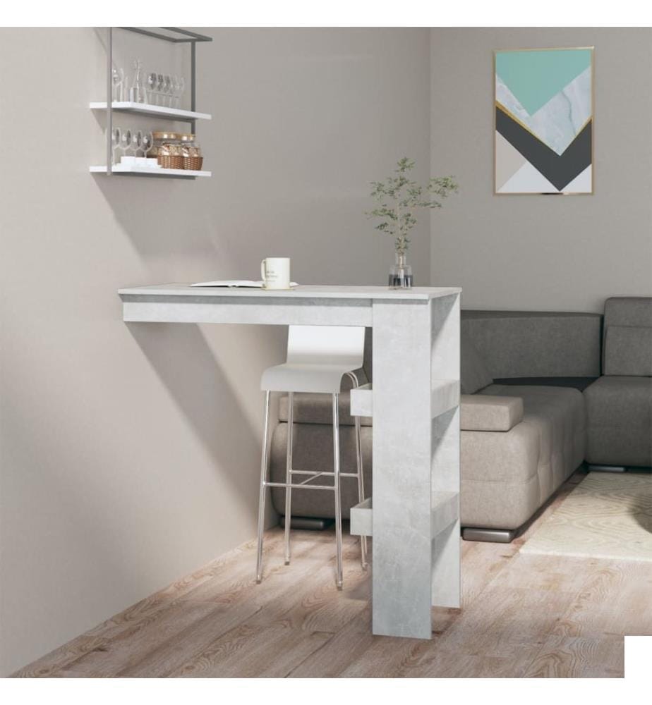 Table de bar murale Gris Béton 102x45x103,5cm Bois d'ingénierie