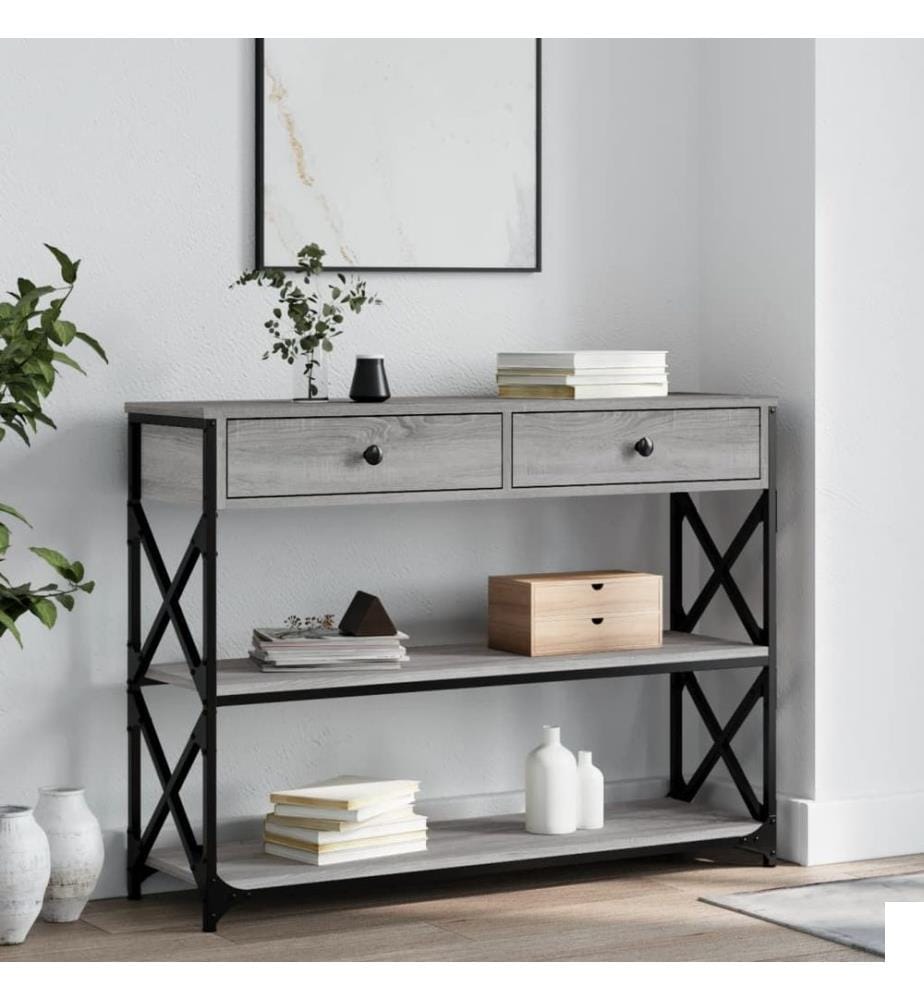 Table console sonoma gris 100x28x75 cm bois d'ingénierie
