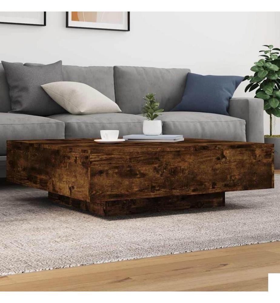 Table basse avec lumières LED chêne fumé 100x100x31 cm