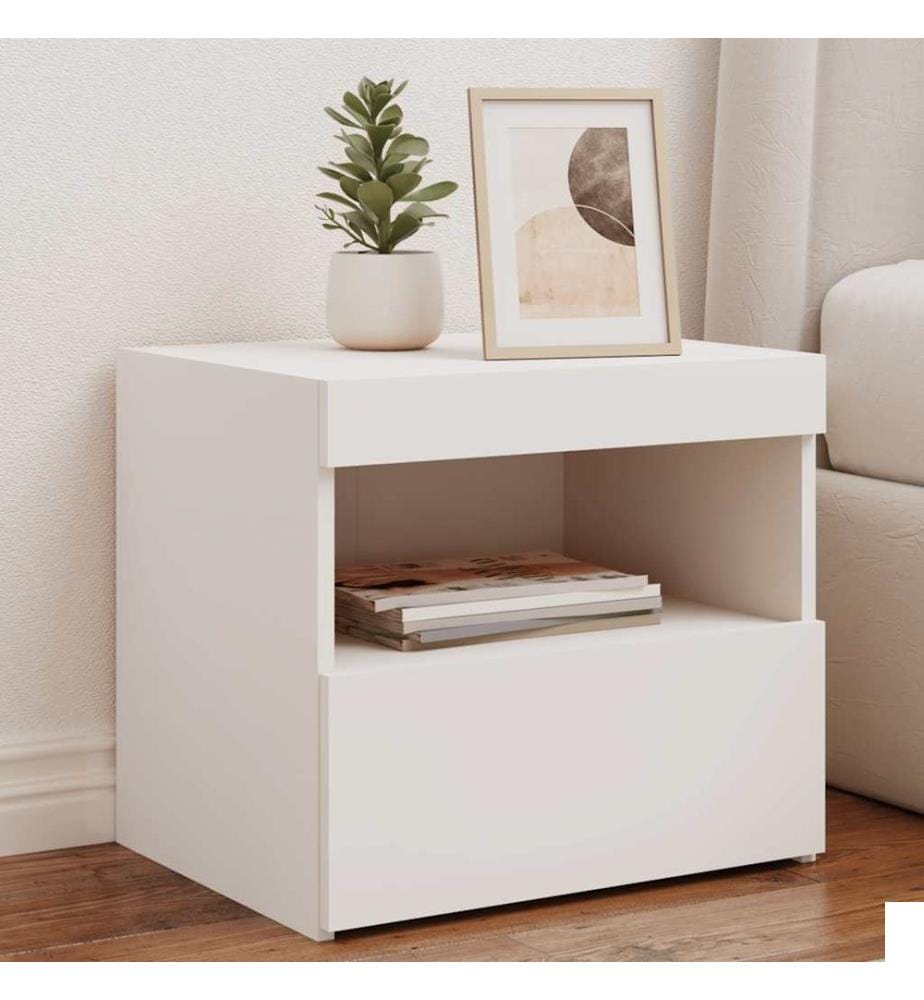 Tables de chevet avec lumières LED 2 pcs blanc 50x40x45 cm