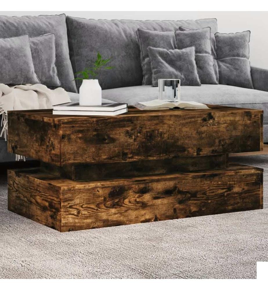 Table basse avec lumières LED chêne fumé 90x50x40 cm