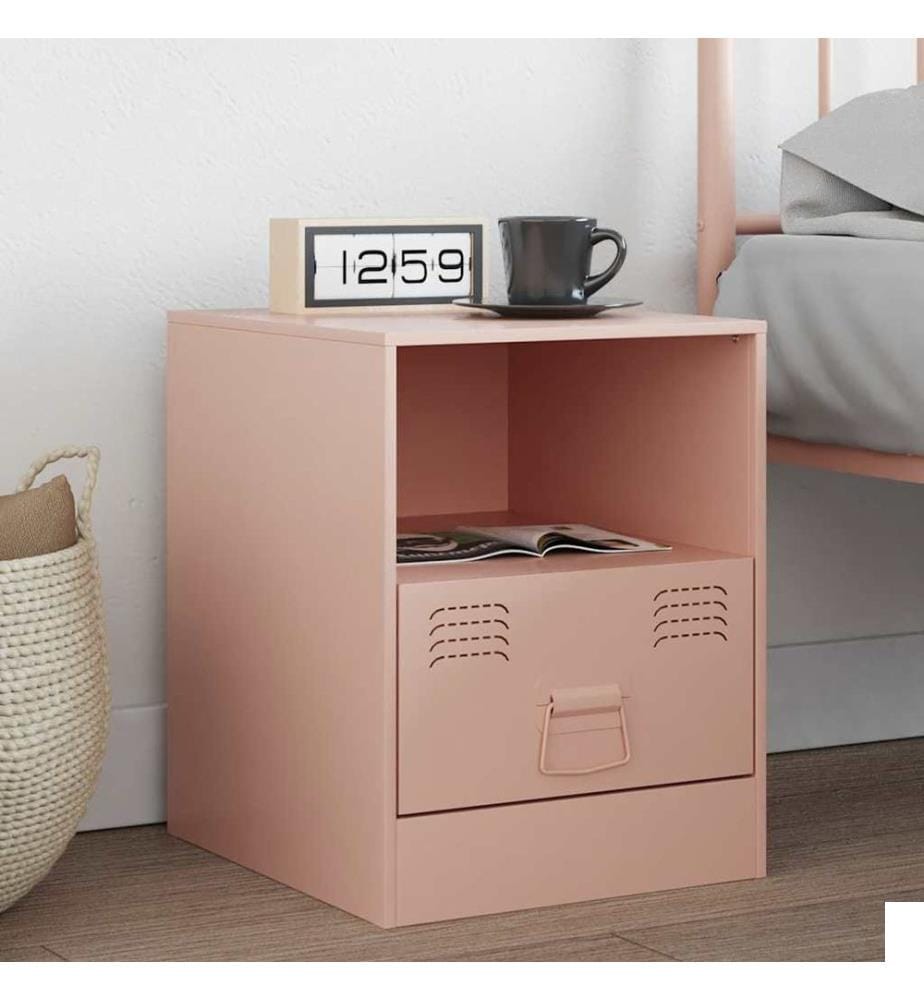 Table de chevet rose 34,5x39x44 cm acier
