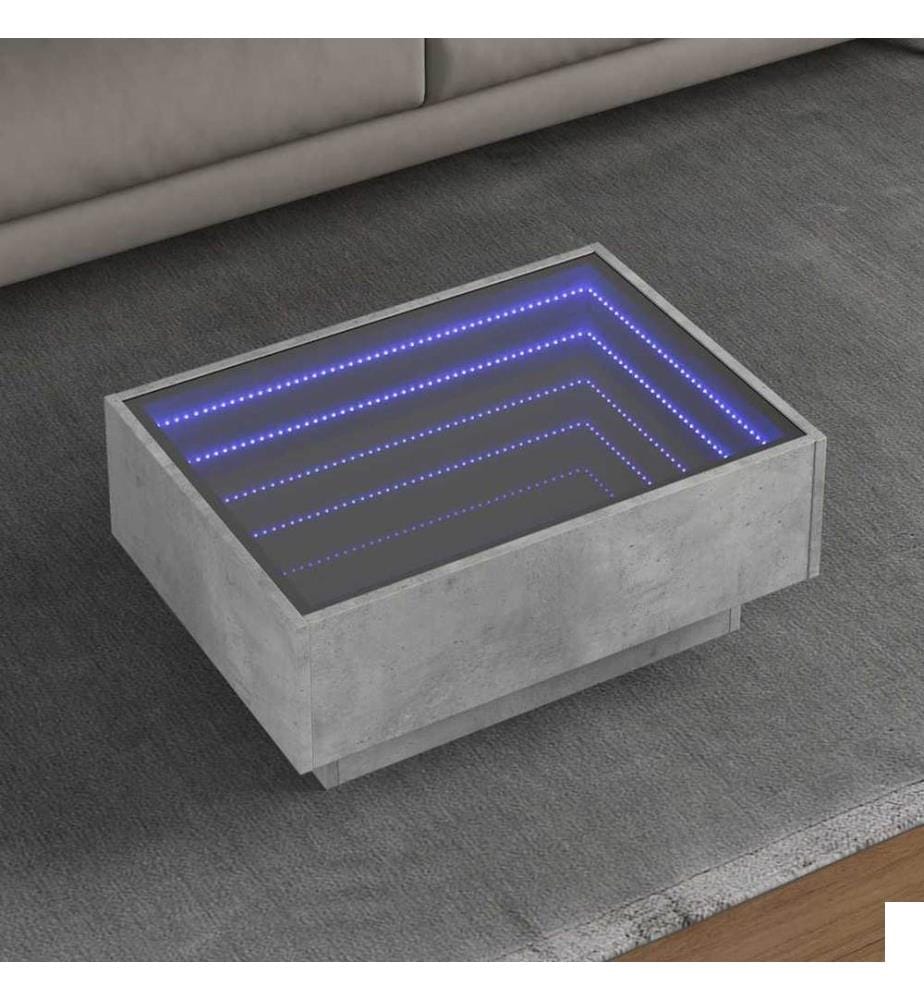 Table basse avec LED gris béton 70x50x30 cm bois d'ingénierie