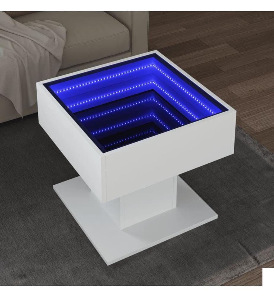 Table basse avec LED blanc 50x50x45 cm bois d'ingénierie